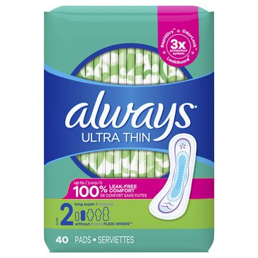 Always Ultra Thin Size 2 Unscented Pads, 40-count
