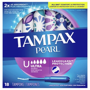 Tampax Pearl Unscented Ultra Tampons, 18-count