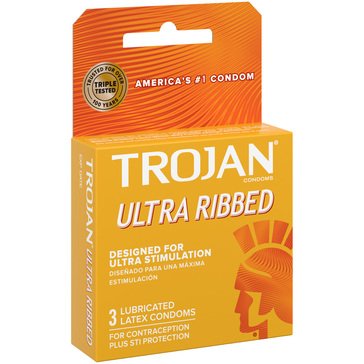 Trojan Stimulations Ultra Ribbed Lubricated Latex Condom, 3-count