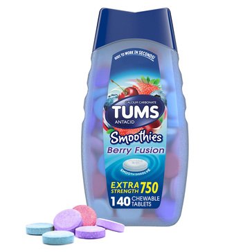 TUMS Extra Strength Antacid/Calcium Supplement 750mg Berry Fusion Smoothies Chewable Tablets, 140-count