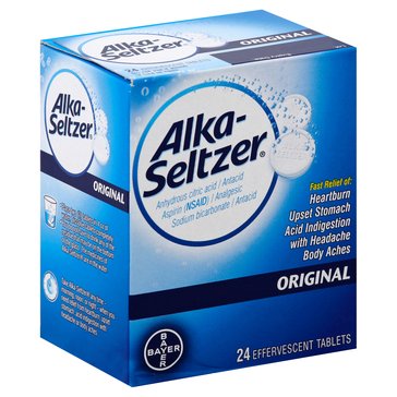 Alka Seltzer Effervescent Heartburn Relief Antacid Tablets With Aspirin Original, 325mg, 24-Count