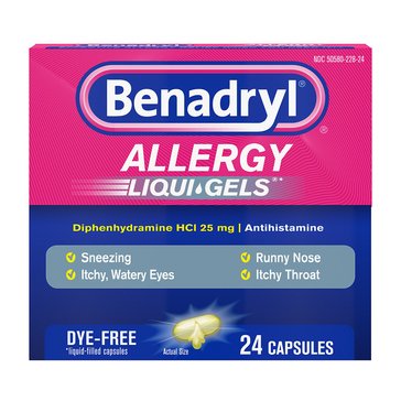 Benadryl Dye-Free Liqui-Gels Diphenhydramine HCL,  24-count