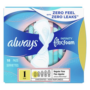 Always Infinity Flexfoam Size 1 Regular Pads With Wings, 18-count