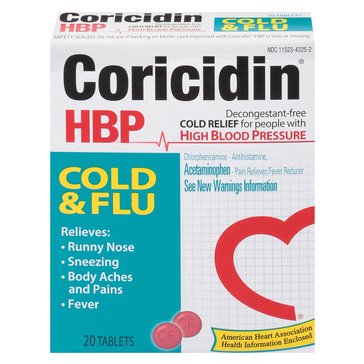 CORICIDIN HBP COLD & FLU TABLETS, 20-Count