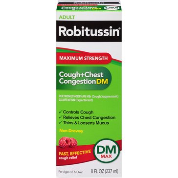 Robitussin Maximum Strength Non-Drowsy Raspberry Cough + Chest Congestion DM Liquid, 8 fl oz