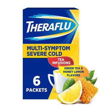 Theraflu Severe Cold Relief Lipton Green Tea and Honey Lemon Hot Liquid Powder, 6-count