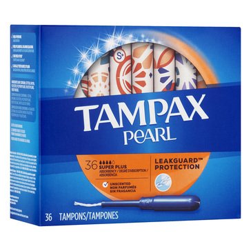 Tampax Pearl Unscented Super Plus Tampons, 36-count