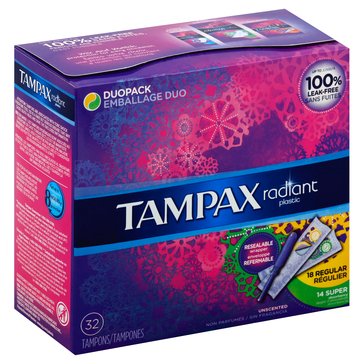 Tampax Radiant Duopack Unscented, 28-count