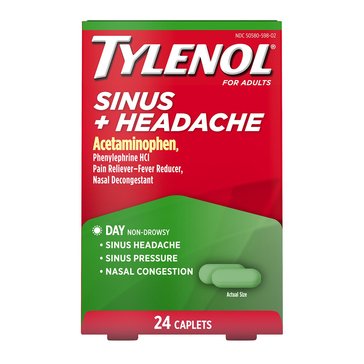 Tylenol Non Drowsy Daytime Sinus Congestion and Pain Relief Caplets, 24-count