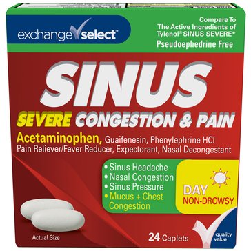 Exchange Select Sinus Congestion & Severe Pain Reliever Cool Blast Caplets, 24-count