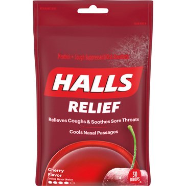 Halls Cherry Cough & Sore Throat Drops, 30-count