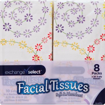 Exchange Select Pocket Pack Facial Tissue 8pk, 10ct