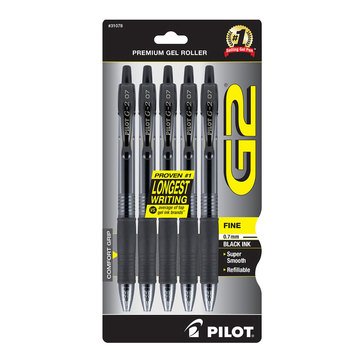 Pilot G-2 Fine Black Ink Gel Pens, 5-count 