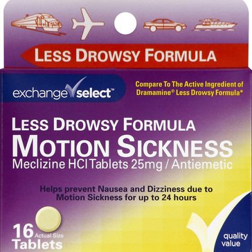 Exchange Select Motion Sickness Less Drowsy Formula Tablets, 16-count