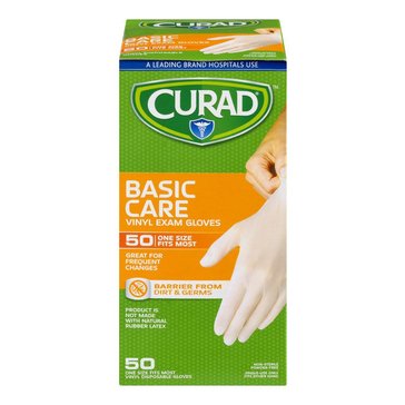 Curad Vinyl Powder Free Disposable Gloves, 50-Count