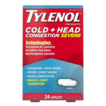 Tylenol Severe Cold,Head & Congeston Caplet, 24-Count