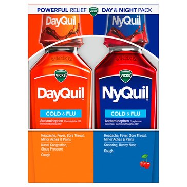 Vicks DayQuil/NyQuil Severe Cold and Flu Relief Cherry Liquid Twin-Pack, 24 fl oz