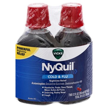 Vicks NyQuil Severe Cold and Flu Relief Cherry Liquid Twin-Pack, 24 fl oz