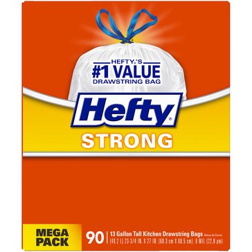Hefty Unscented Strong Tall Kitchen Drawstring Trash Bags 13gal 90ct