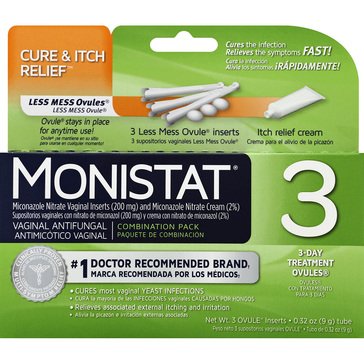 Monistat 3-Dose Yeast Infection Treatment, Ovual Inserts and Itch Relief Cream