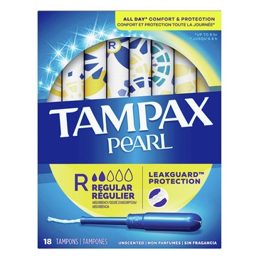 Tampax Pearl Unscented Regular Tampons, 18-count