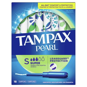 Tampax Pearl Unscented Super Tampons, 18-count