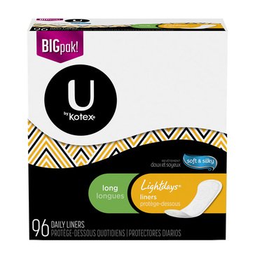 U by Kotex Long Lightdays Unscented Pantiliner, 96-count