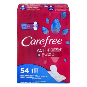 Carefree Acti-Fresh Regular Unscented Daily Liners, 54-count