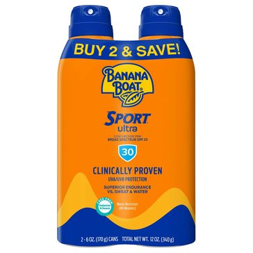 Banana Boat Sport Performance Ultra Mist Clear Spray Twinpack SPF30, 12oz