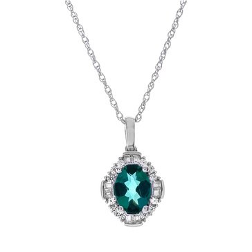 Sterling Silver Created Emerald & Created White Sappher Pendant