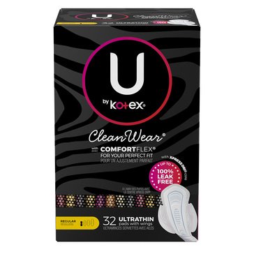 U by Kotex CleanWear Regular Absorbency Ultra Thin Pads with Wings, 36-count