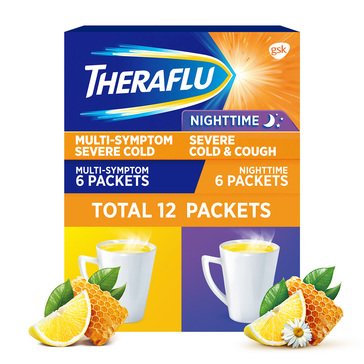 Theraflu Severe Cold Relief Lipton Tea and Night Time Severe Cold Powder Combo Pack, 12-count