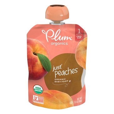 Plum Organics Stage 1 Just Peaches Baby Food Pouches, 3.5oz