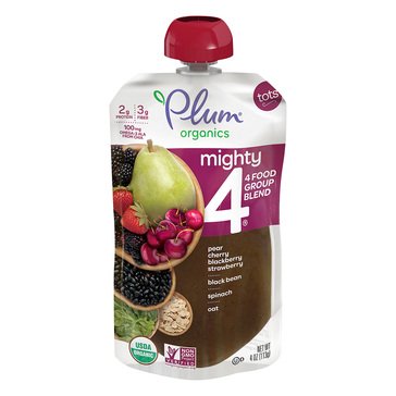 Plum Organics Mighty 4 Tots Spinach, Cherry, Pear, Strawberry,  Oats &  Black Beans Food Pouch, 4oz