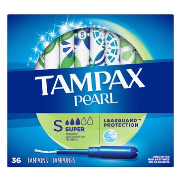 Tampax Pearl Unscented Super Tampons, 36-count