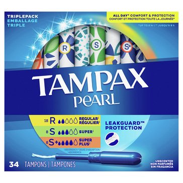 Tampax Pearl Unscented Multi-Pack Tampons, 34-count