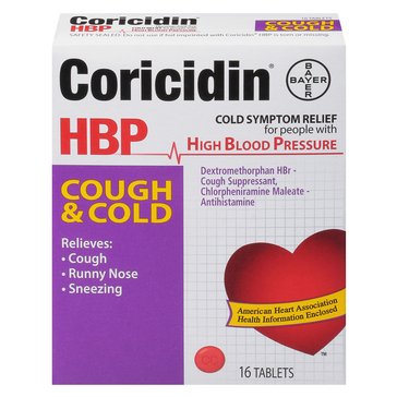 CORICIDIN HBP COUGH & COLD TABLETS, 16-Count