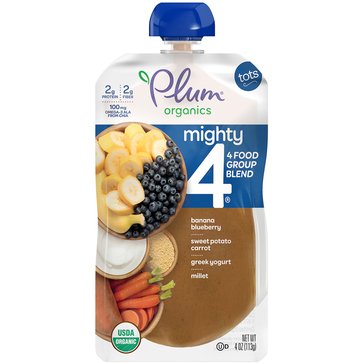 Plum Organics Mighty 4 Sweet Potato, Blueberry & Millet Greek Yogurt Toddler Food Pouch, 4oz