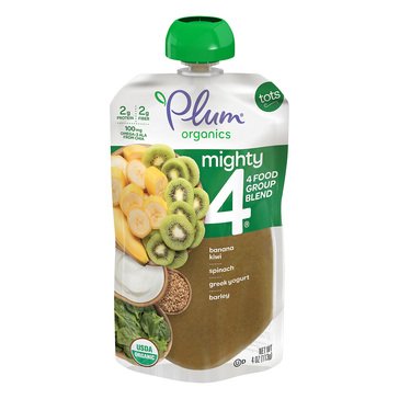 Plum Organics Mighty 4 Spinach, Kiwi and Barley Greek Yogurt Toddler Food Pouch, 4oz