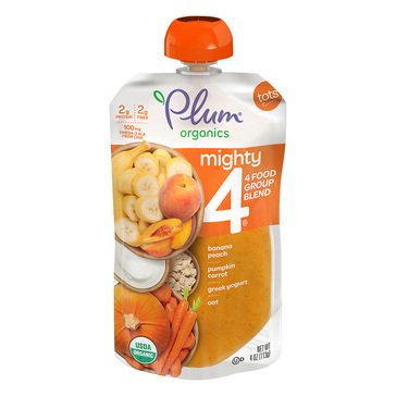 Plum Organics Mighty 4 Pumpkin, Banana,  Pomegranate, Oat & Greek Yogurt Toddler Food Pouch, 4oz