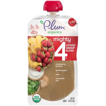 Plum Organics  Stage 4 Mighty Kale, Strawberry, Amaranth Greek Yogurt Toddler Food Pouch, 4oz 