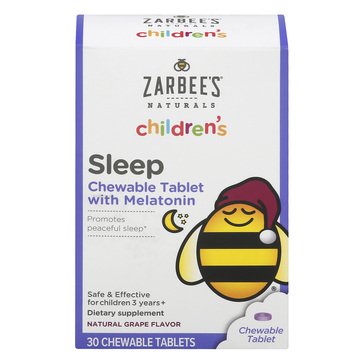 Zarbee's Naturals Children's 3+ Sleep Melatonin Grape Chewable Tablet, 30-count