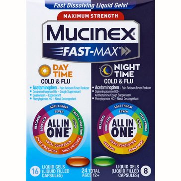 Mucinex Fast Max Day/Night Sever Cold and Flu Relief Liqui-Gels, 24-count