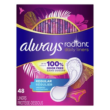 Always Radiant Unscented Regular Daily Liners, 48-count