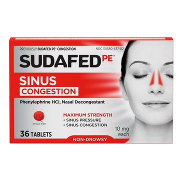 Sudafed PE Maximum Strength Non-Drowsy Sinus Congestion Tablets, 36-count