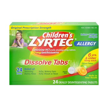 Zyrtec 24 Hour Children's 6+ Citrus Allergy Relief Dissolve Tablets, 24-count