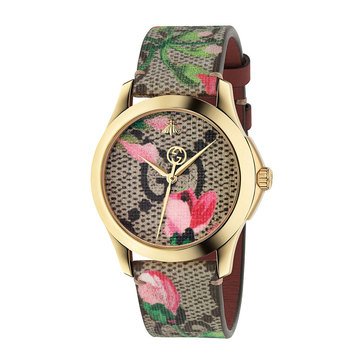 Gucci Women's G-Timeless Pink Blooms Canvas Strap Watch