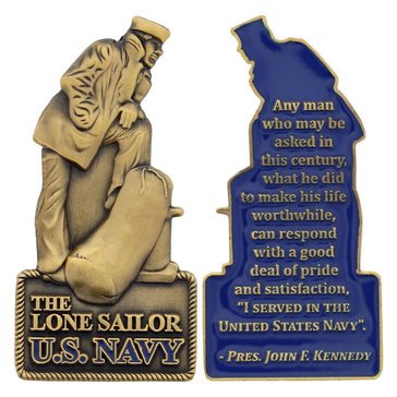 Challenge Coin Lone Sailor USN With Quote Coin