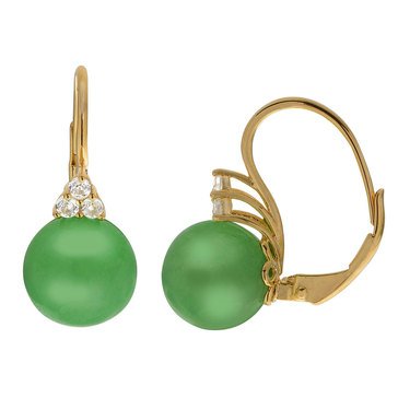 Jade and White Topaz Earrings, Sterling Silver Gold Plated