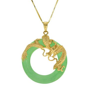 Gold Plated Jade Dragon Sterling Silver Pendant